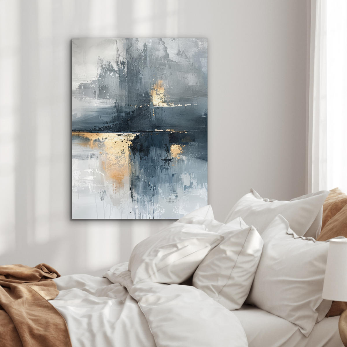 KOVOVÝ OBRAZ Umenie - sivé - zlaté - abstraktné 60x80 cm - tmavosivá, kov (60/80cm) - MuchoWow