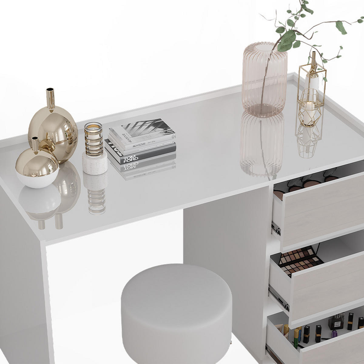 TOALETNÍ STOLEK Marla Bílá vysoký lesk - vysoce lesklá bílá, kompozitní dřevo (120/78.6/60cm) - Vicco