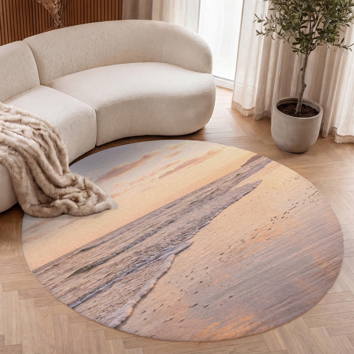 TEPPICH - Strand - Brandung - Wolken - 150x150 cm - Hellrosa, Kunststoff/Textil (150/0.4cm) - OnlyWow