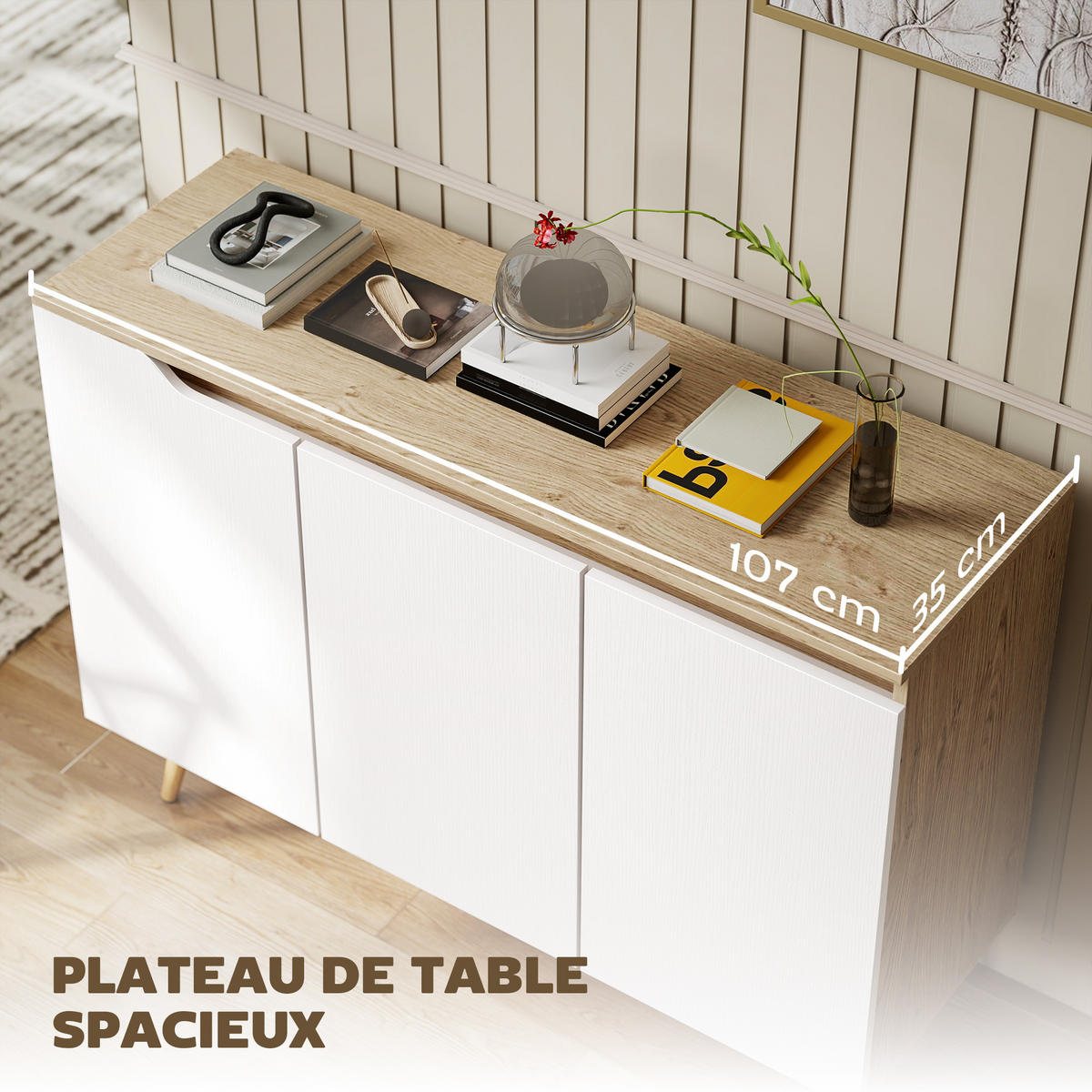 SIDEBOARD DE-11301 3 Türen, verstellbare Böden Weiß/Eiche - Eichefarben, Holzwerkstoff (107/76.5/35cm) - ComfortXL