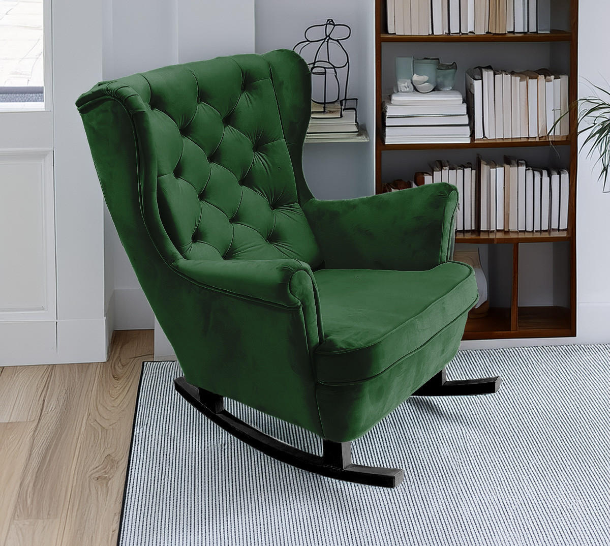 SCHAUKELSESSEL mit gepolstertem Sitz und Armlehnen, 102x81x95 cm, Grün_29848 - Schwarz/Grün, Holz/Textil (81/102/95cm) - DomoHome