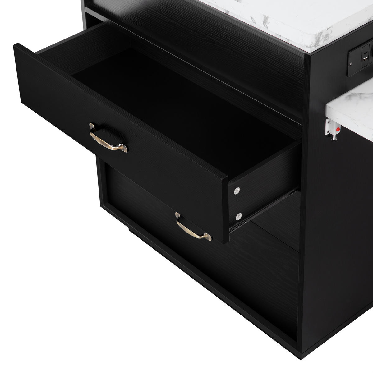 KÜCHENINSEL 125.5-187.5x71x93 cm Schwarz mit LED-Beleuchtung & Ladestation - Schwarz, Holzwerkstoff (187.5/93/71cm) - Modfu