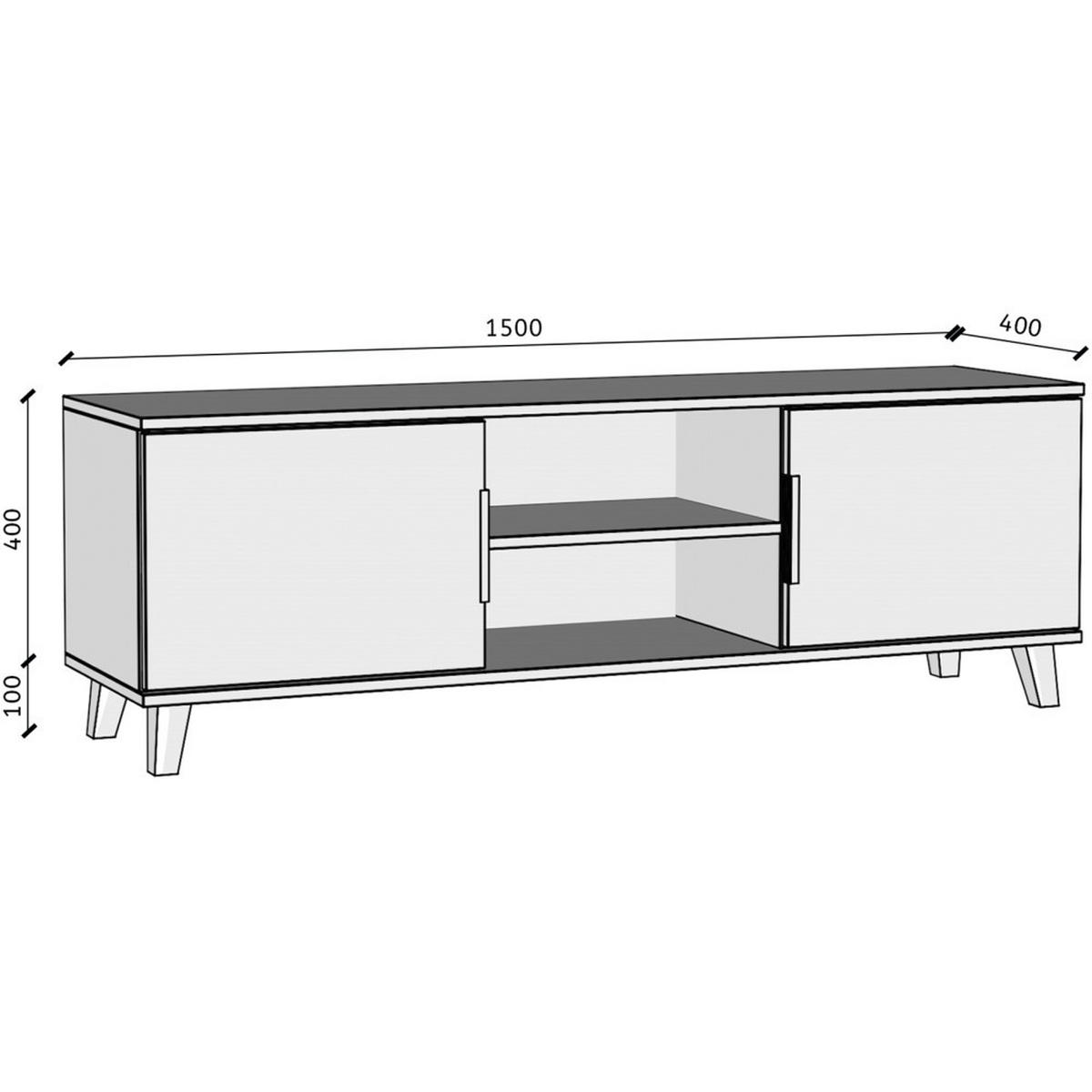 LOWBOARD Home mit 2 Türen, ohne Griffe, Weiß - Schwarz/Weiß, Holzwerkstoff (150/50/40cm) - Beautysofa