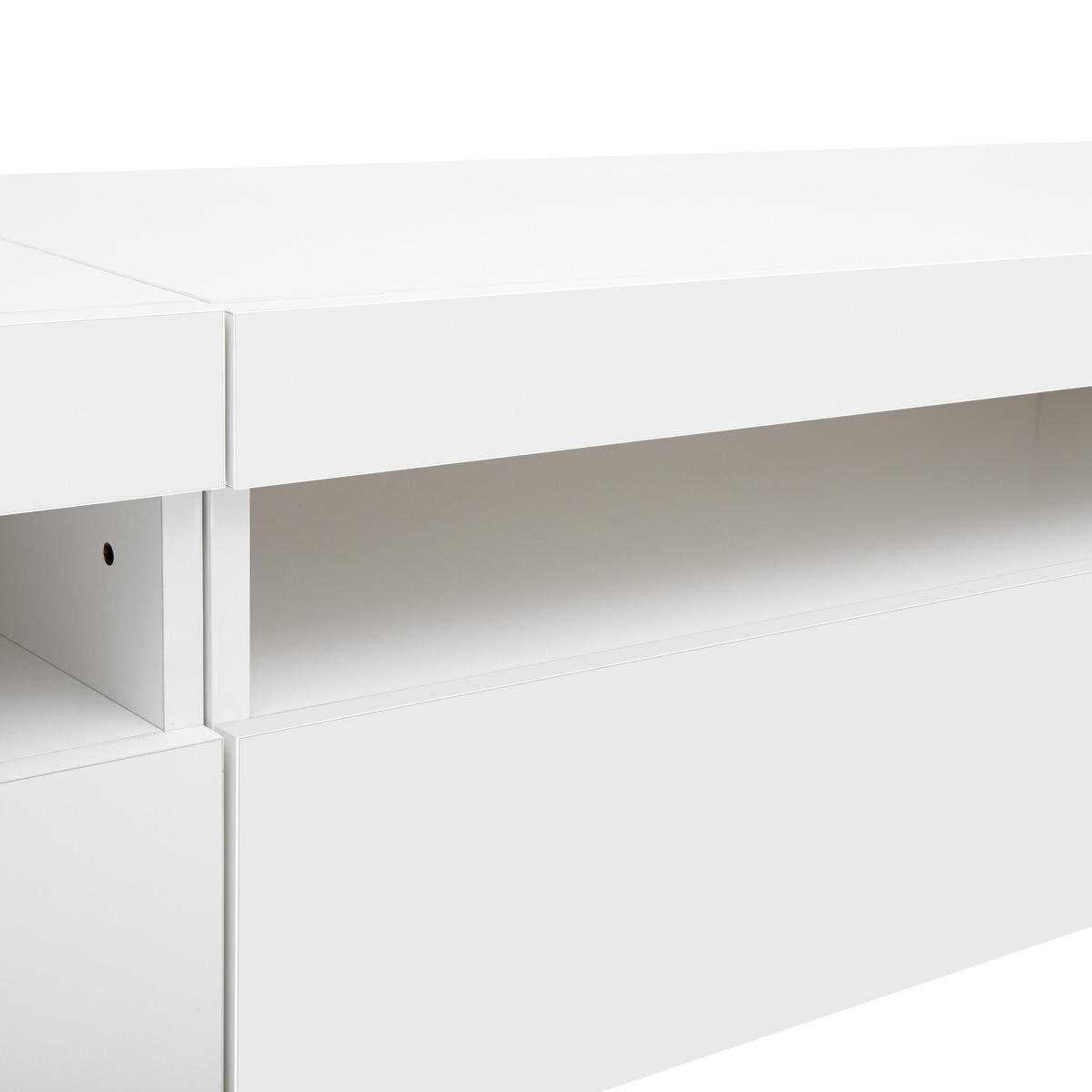 TV STOLEK bílý, světlý panel, LED osvětlení, do obývacího pokoje a jídelny, 240×38,5×35,5 cm - bílá, kov/kompozitní dřevo (240/35/39cm) - STILVORA