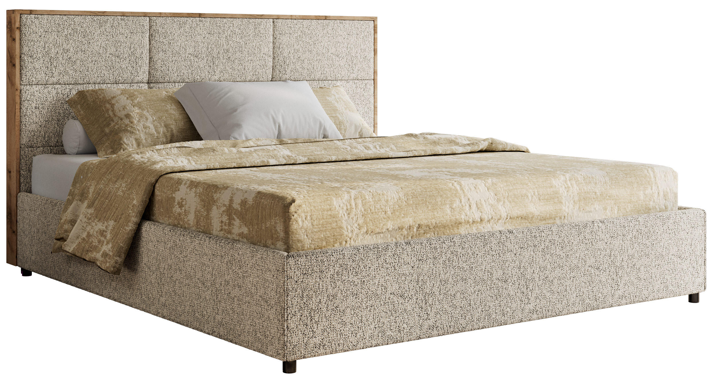 POLSTERBETT LERIO CLASSIC 140/200 - Dunkelbeige Strukture - ohne Matratze - Bronzefarben, Textil (140/200cm) - MKS