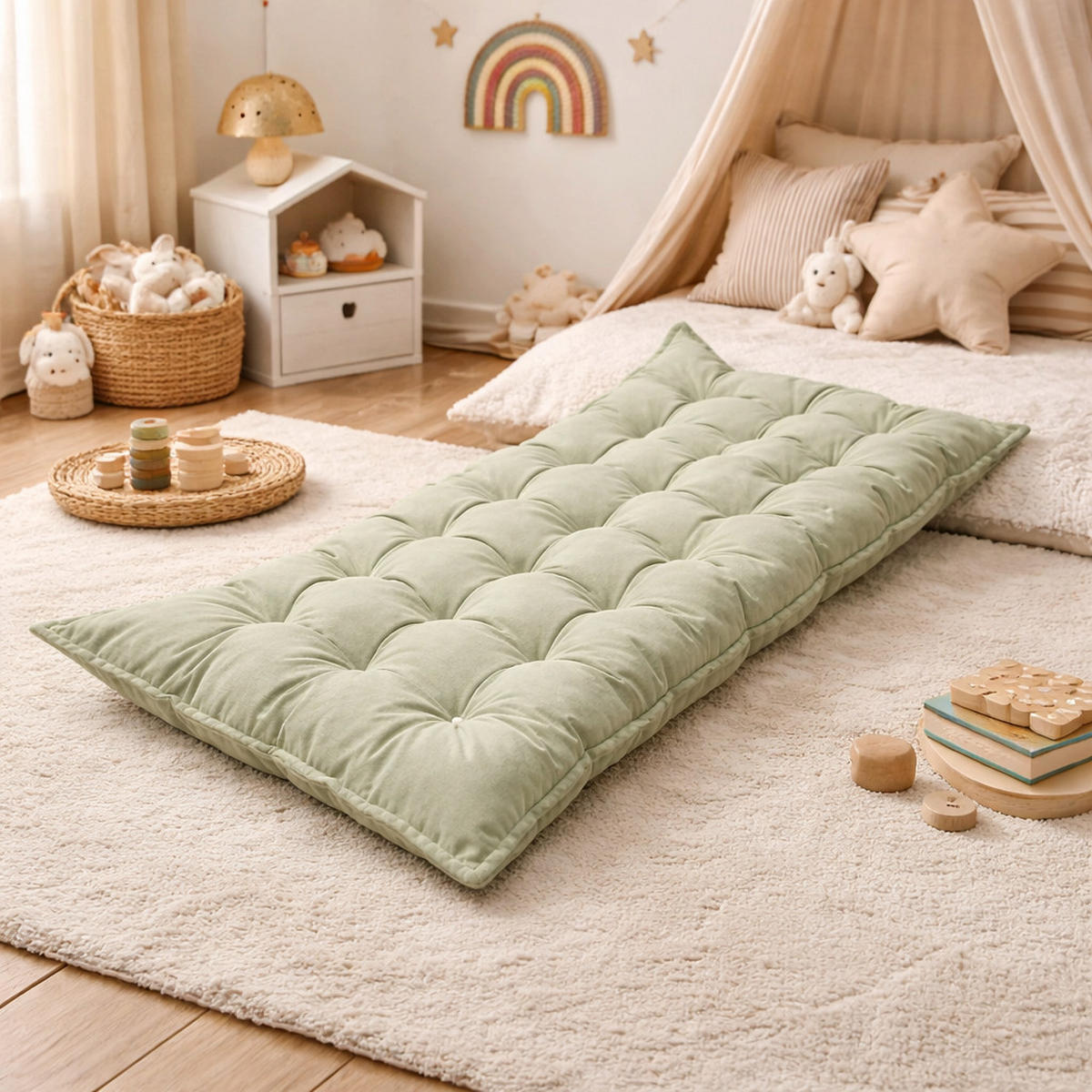 BODENKISSEN für Kinder – weiche Spielmatte zum Spielen und Ausruhen - Grün, Textil (80/180cm) - Bees & Blooms