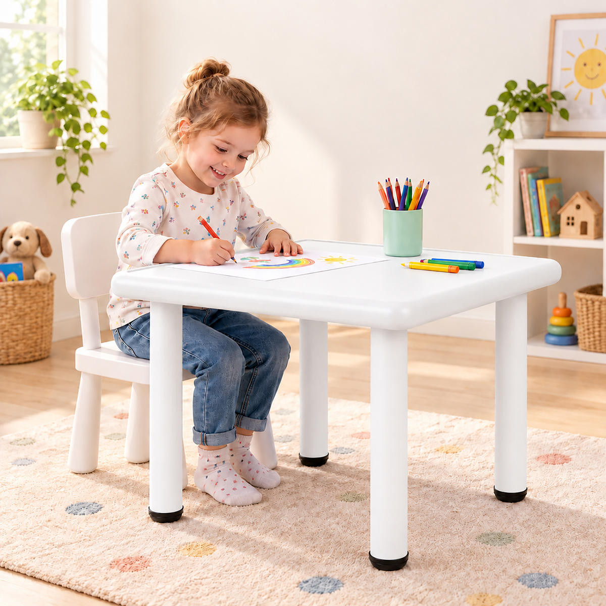 KINDERTISCH Weiß Indoor Outdoor 52x62 cm - Weiß, Kunststoff/Metall (62/52/62cm) - Relaxdays