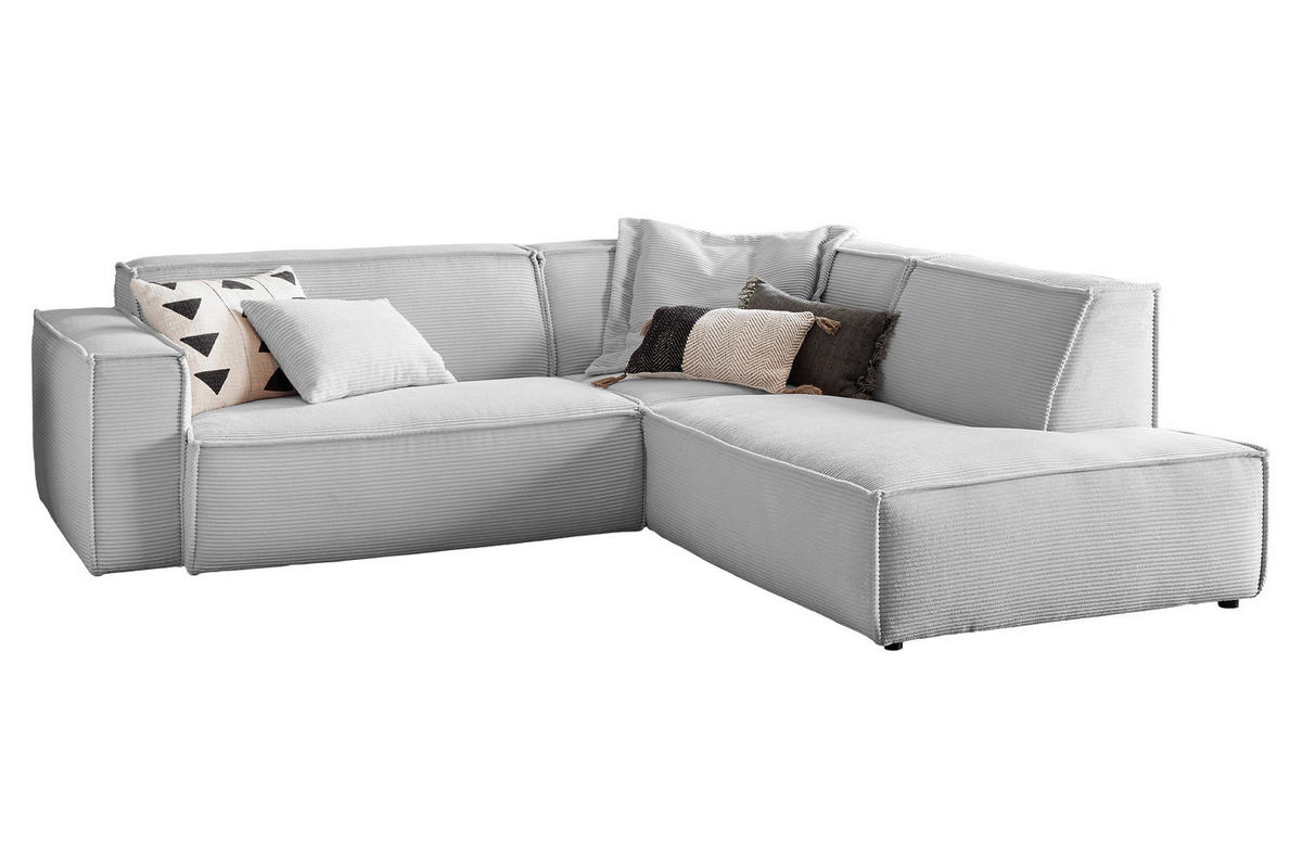 ECKSOFA SAMU Hellgrau Cord - Hellgrau/Schwarz, Textil (254/224cm) - KAWOLA