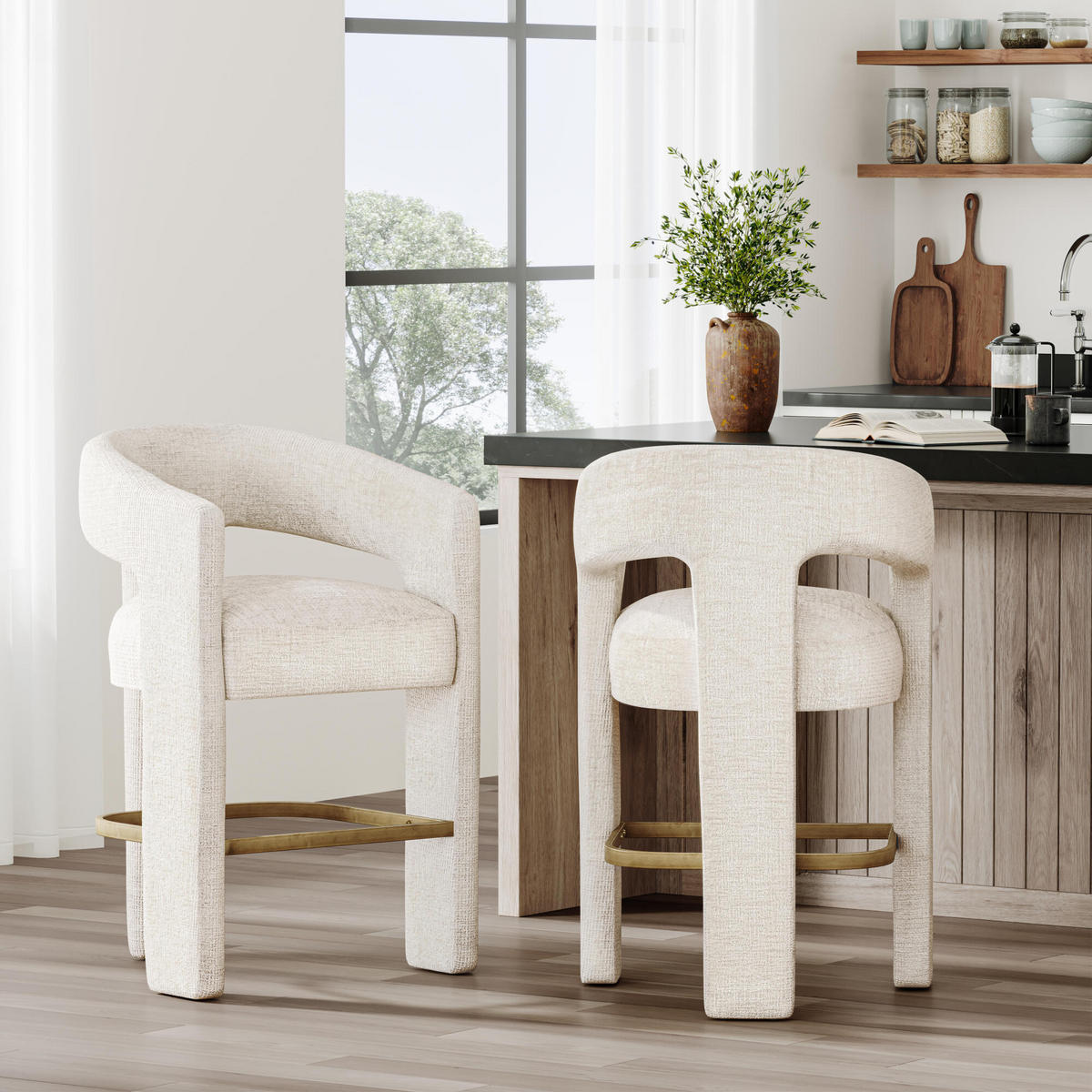 BARHOCKER LEITH Beige 61x57x89 cm - Beige, Textil (61/89/57cm) - FURNLUX