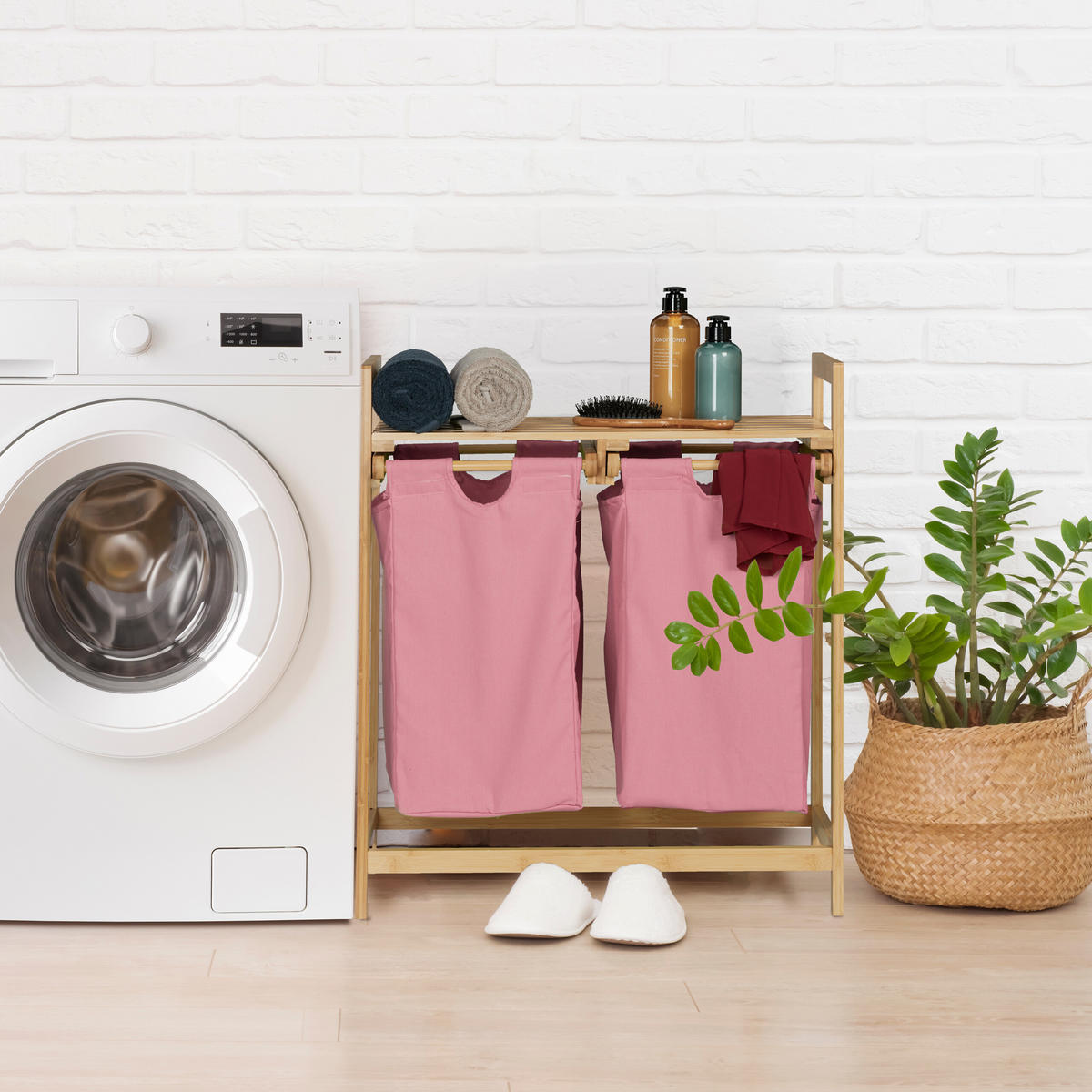 KÔŠ na prádlo - viacfarebná, drevo/textil (64/73/33cm) - Relaxdays