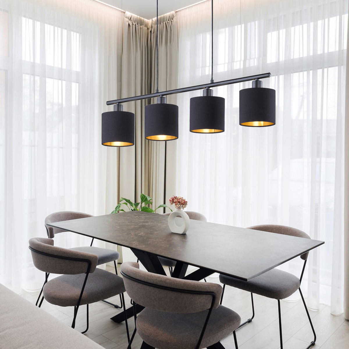 LED HÄNGELEUCHTE Textil Schwarz-Gold - Schwarz, Metall (75/12/150cm)