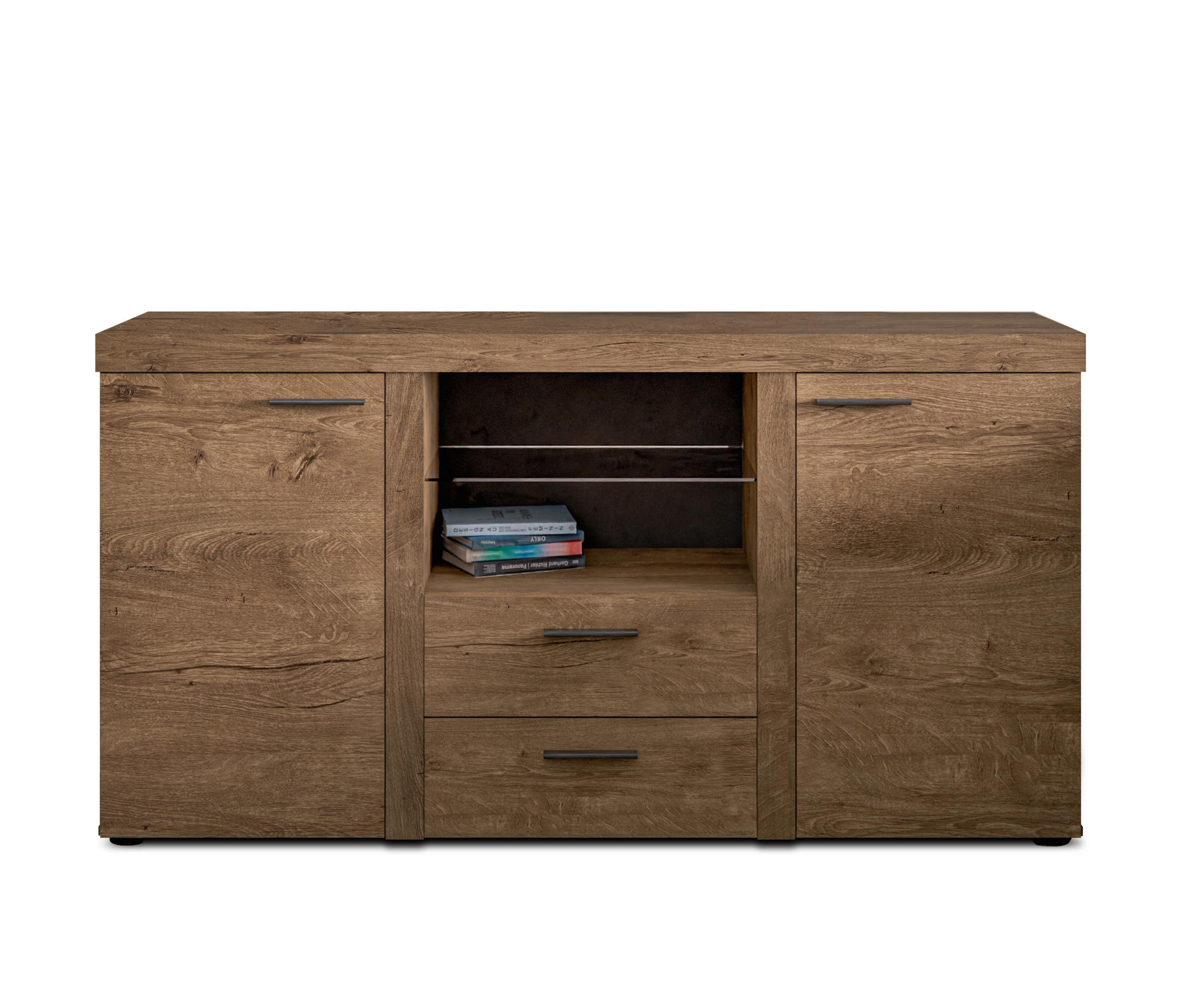 SIDEBOARD Spacoro 2F2S Eiche Lefkas 156,4/82/40,3 cm – Schubladenschrank Kommode Modern - Braun, Holzwerkstoff/Kunststoff (156/82/40cm) - AX Living