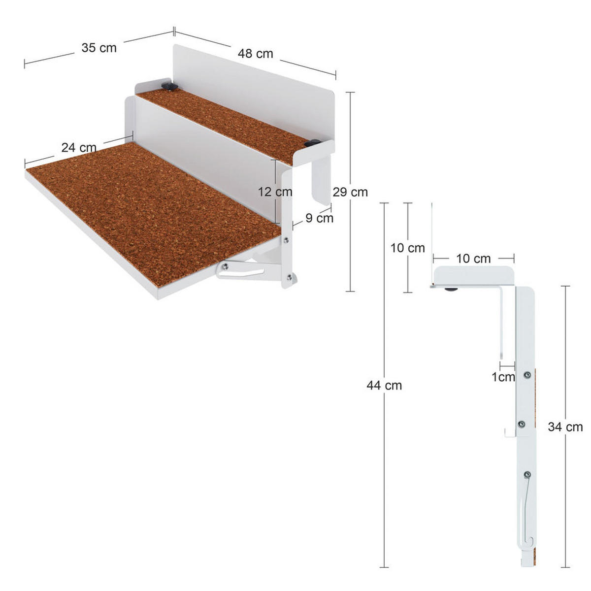 BALKONTISCH – hängend – LEVIRA – Modell 48 – Metall – Weiß – 48x35x29 cm - Weiß, Metall (35/48/29cm) - Letti Moderni