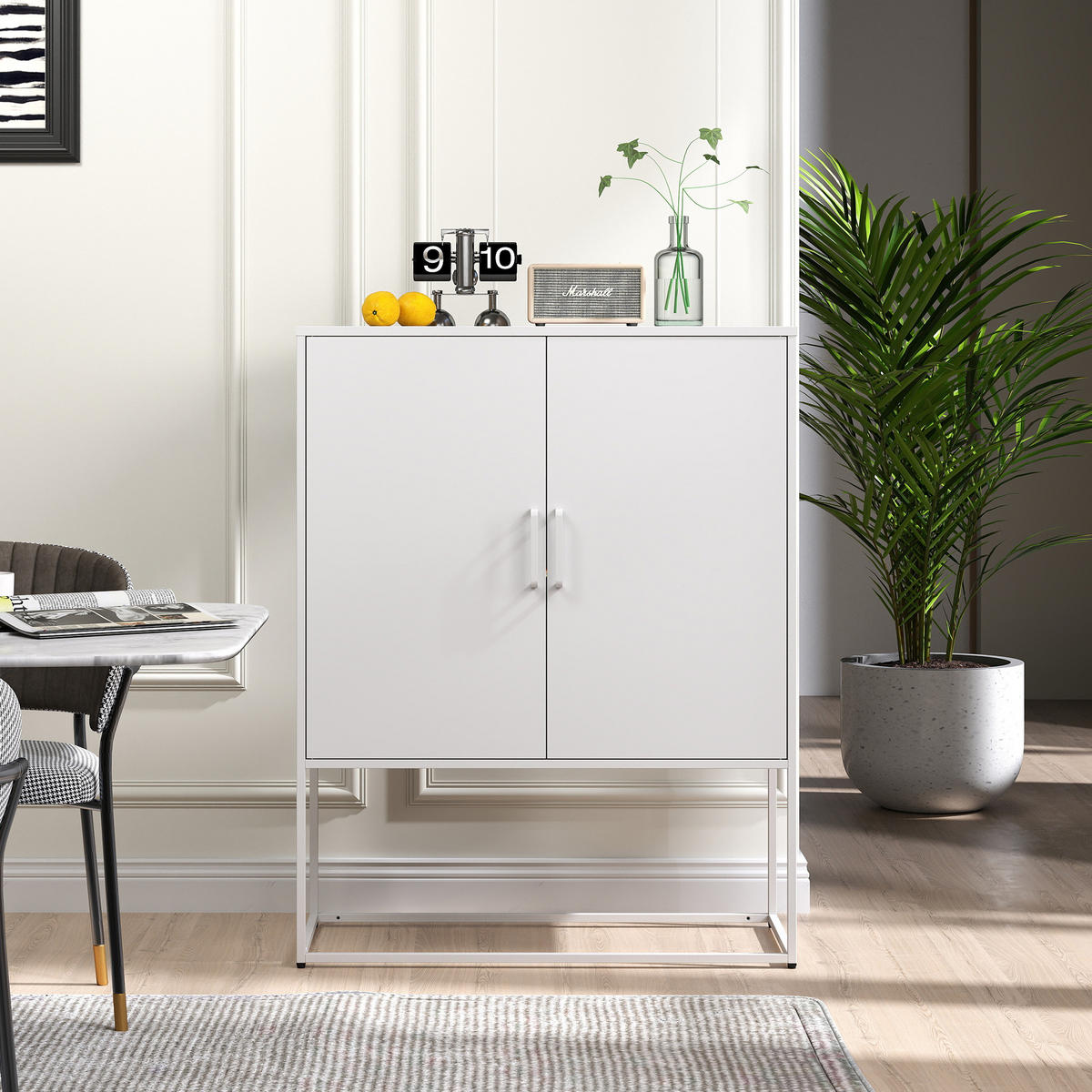 SIDEBOARD 85/40/109 cm, Metall, 2 Regale, magnetische Türen, Anti-Kipp-Sicherung, Weiß - Weiß, Metall (85/109/40cm) - Redom