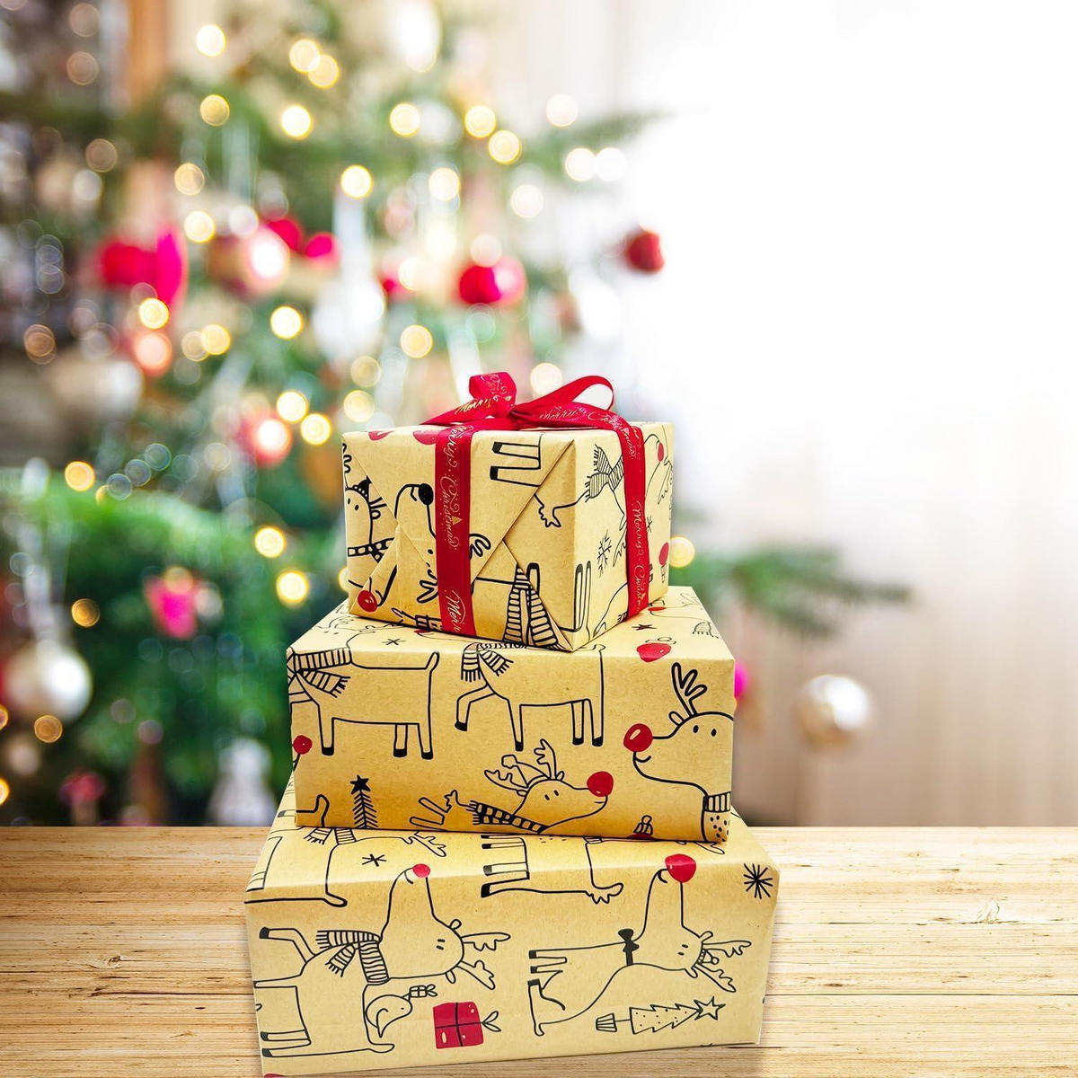 GESCHENKPAPIER Rolle Rentier 43 cm x 15 m - Multicolor, Papier (43/1/1500cm)