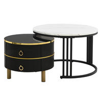 COUCHTISCH 2-in-1 Rund Hochglanz 2 Schubladen Weiß-Schwarz Gold - Schwarz, Holz (56/56/34.5cm) - FLIEKS
