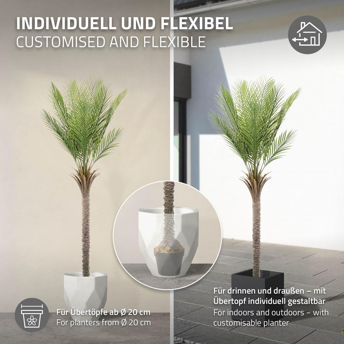 KUNSTPFLANZE Palme - Anthrazit/Grün, Holz/Kunststoff (180cm) - ML-DESIGN