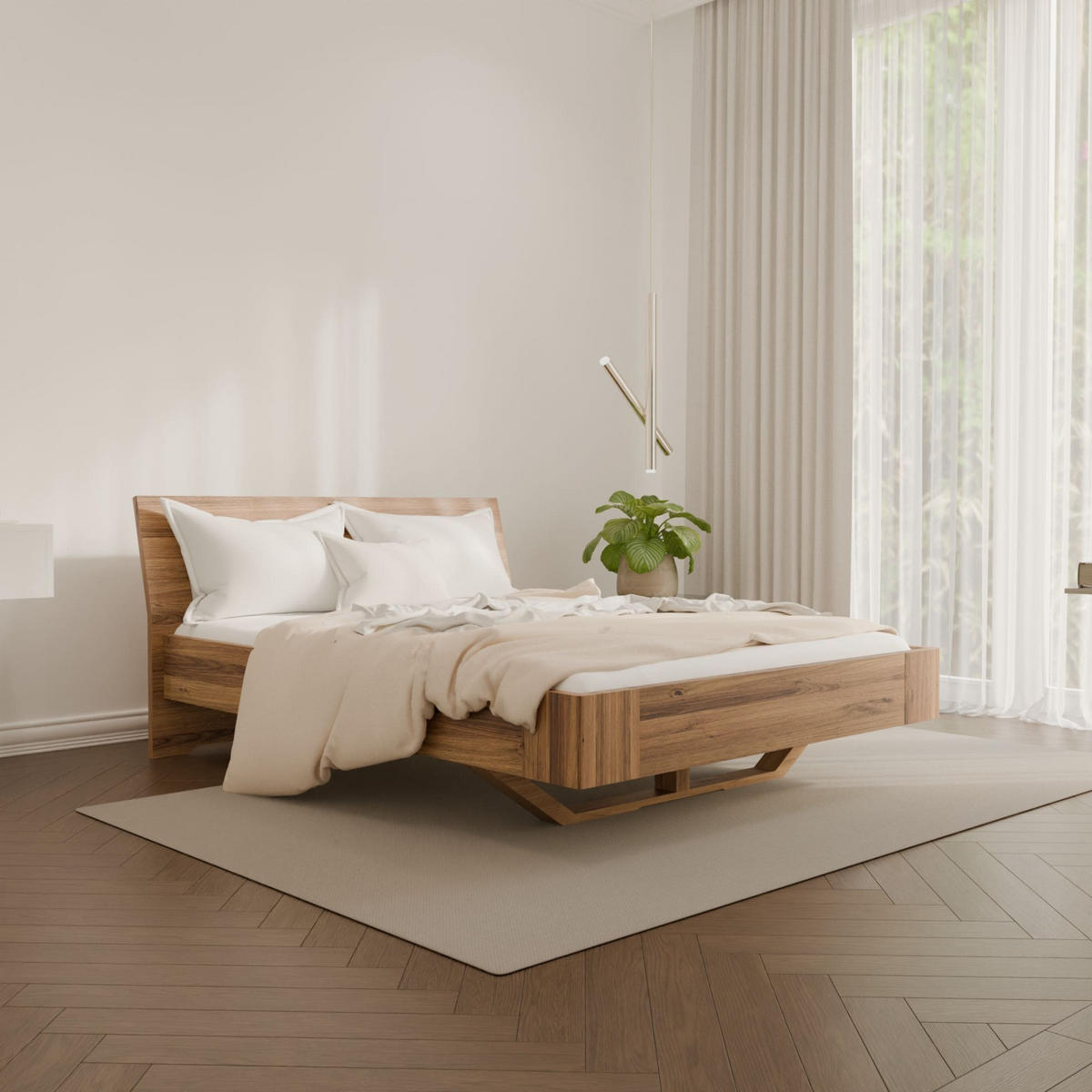 SCHWEBEBETT HOVERO 120/200 cm aus Wildeiche - Braun, Holz (120/200cm) - MeinMassivholz