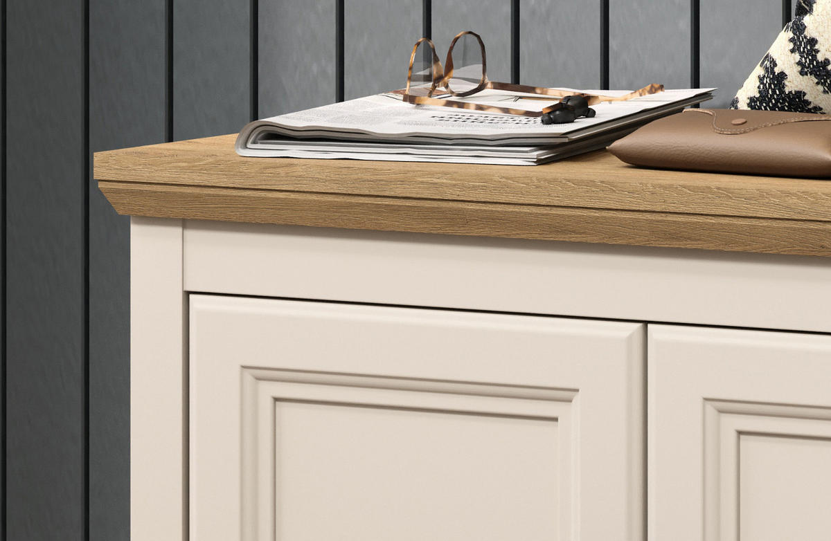 GARDEROBENBANK Kaschmir, Stein Eiche Landhaus 76 cm, Sitzbank mit Soft-Close - Kaschmir/Eichefarben, Holzwerkstoff/Kunststoff (76/57/41cm) - Top.Furn