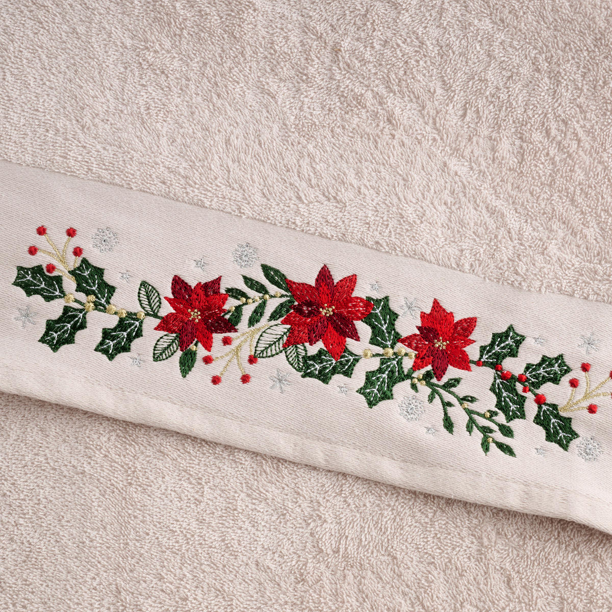 GESCHIRRTUCH Weihnachten Poinsetia hellbeige 70 x 130cm - Beige, Textil (130cm) - home&you