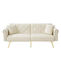 SOFA 2-Sitzer Schlaffunktion Samtbezug 3-Stufen Lehne Metallfüße Kleinraum - Beige, Holz (89.54/19.81/76.84cm) - FLIEKS