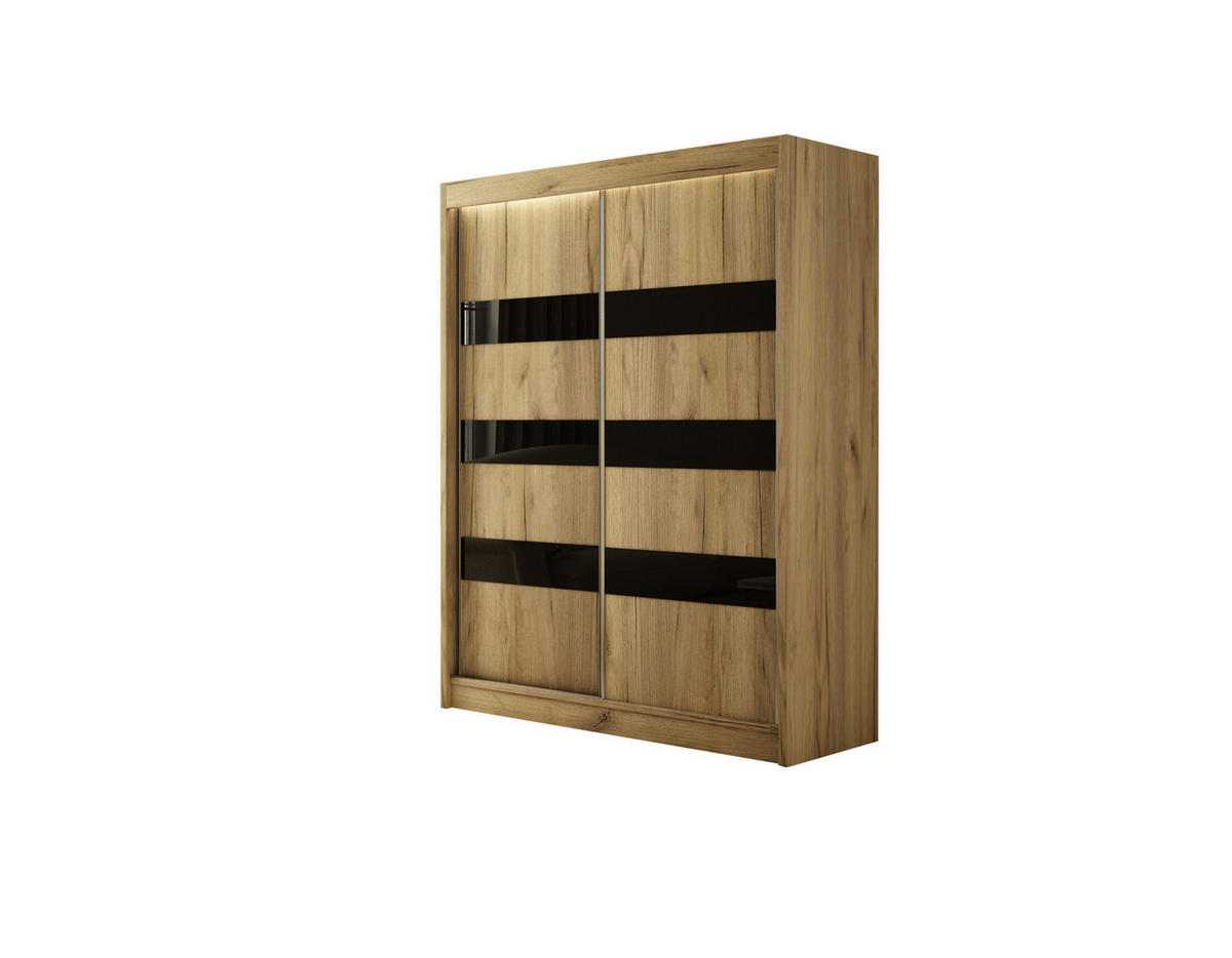 KLEIDERSCHRANK SOLTI mit LED - 120 cm - Braun|Schwarz - Schwarz/Braun, Holzwerkstoff (120/215/61cm) - ALTDECOR