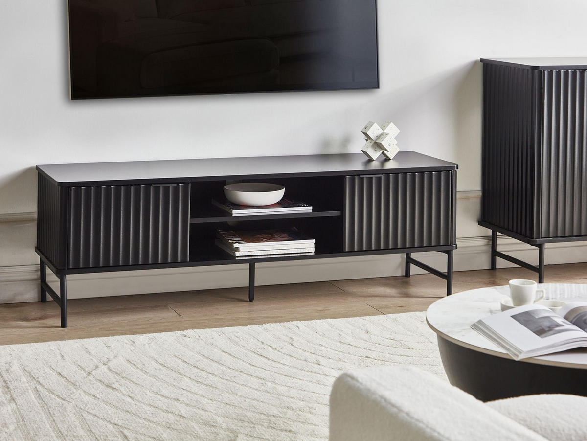 TV-MÖBEL Schwarz Glastonbury - Schwarz, Holzwerkstoff (140/46/40cm) - Beliani
