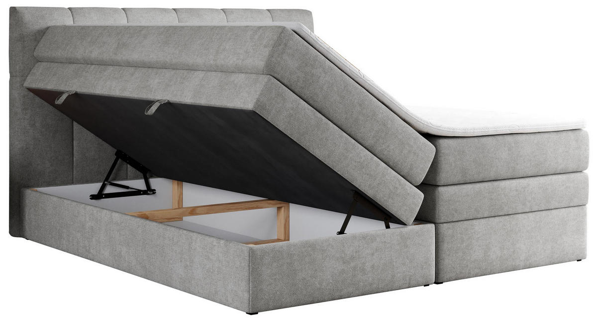 BOXSPRINGBETT ALVIN KING 180/200 Hellgrau Struktur - H3 - Hellgrau, Holz/Textil (180/200cm) - MKS