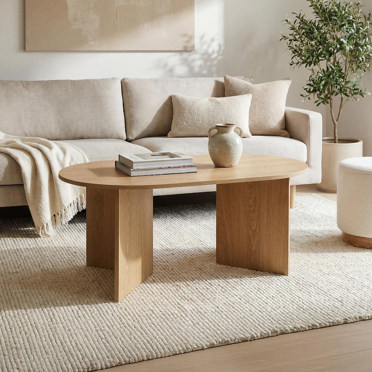 COUCHTISH Sven 100 cm Eichenoptik Skandinavischer - Beige, Holzwerkstoff (59.5/100/45cm) - Sicaan