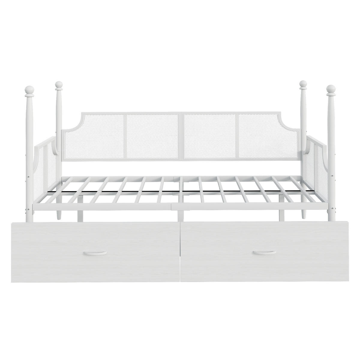 BETT 90x200 Metall Vintage Netz Armlehnen Ablage Weiß - Weiß, Metall - FLIEKS