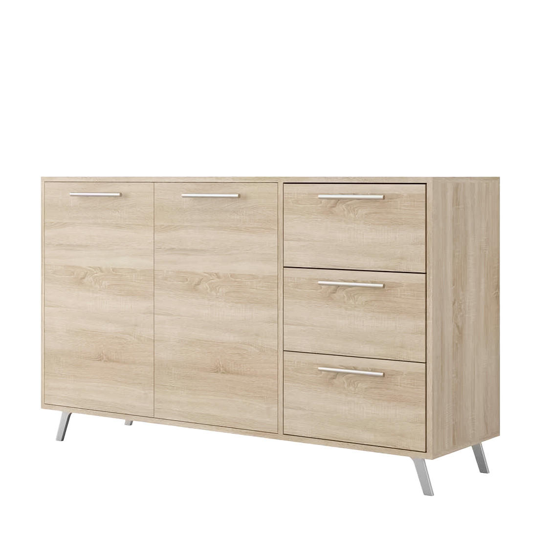 KOMMODE ELISE 140/86/41cm mit 3 Schubladen 2 Türen Sonoma Eiche - Sonoma Eiche, Holzwerkstoff (140/86/41cm) - MASSENO