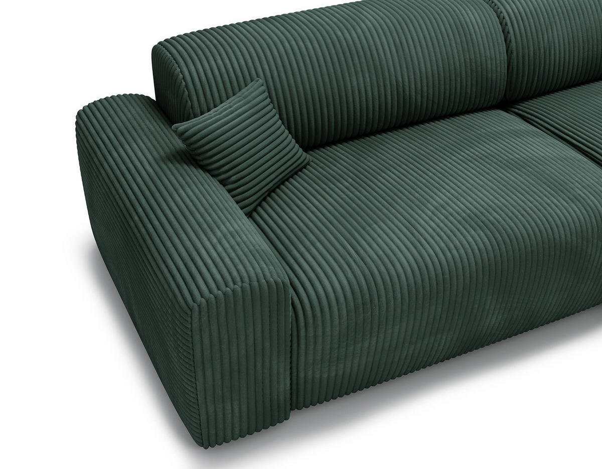 ECKSOFA mit Longchair - Cord - Schwarz/Grün, Kunststoff/Textil (284/178cm) - home24
