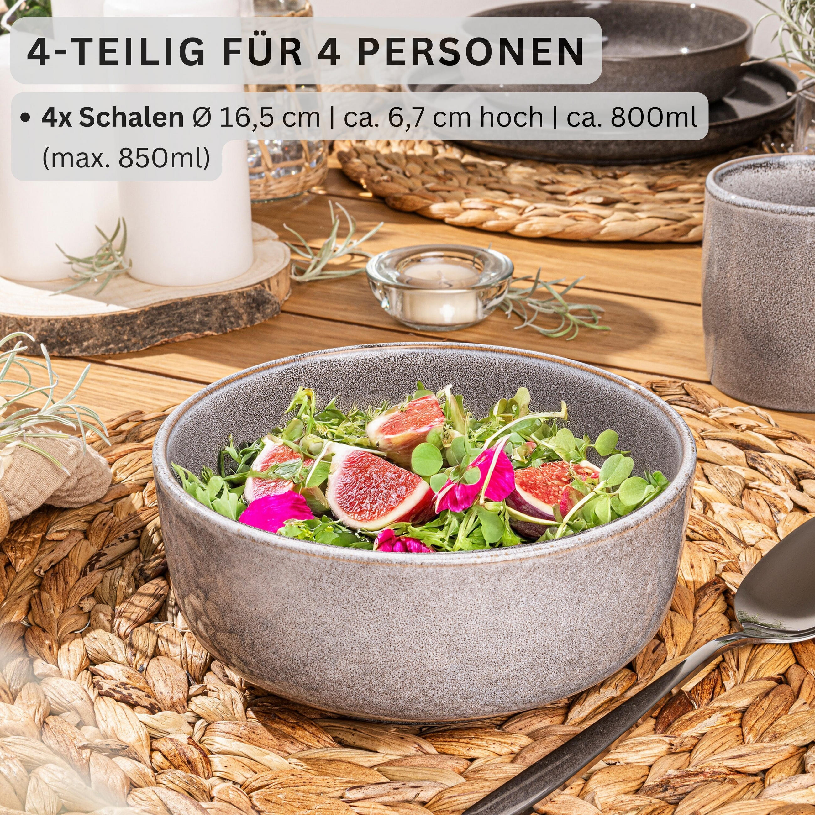 SCHALEN SET KAIRO MONDGRAU - 4 teilig aus Steingut - Dunkelgrau, Keramik (26.5cm) - Sänger