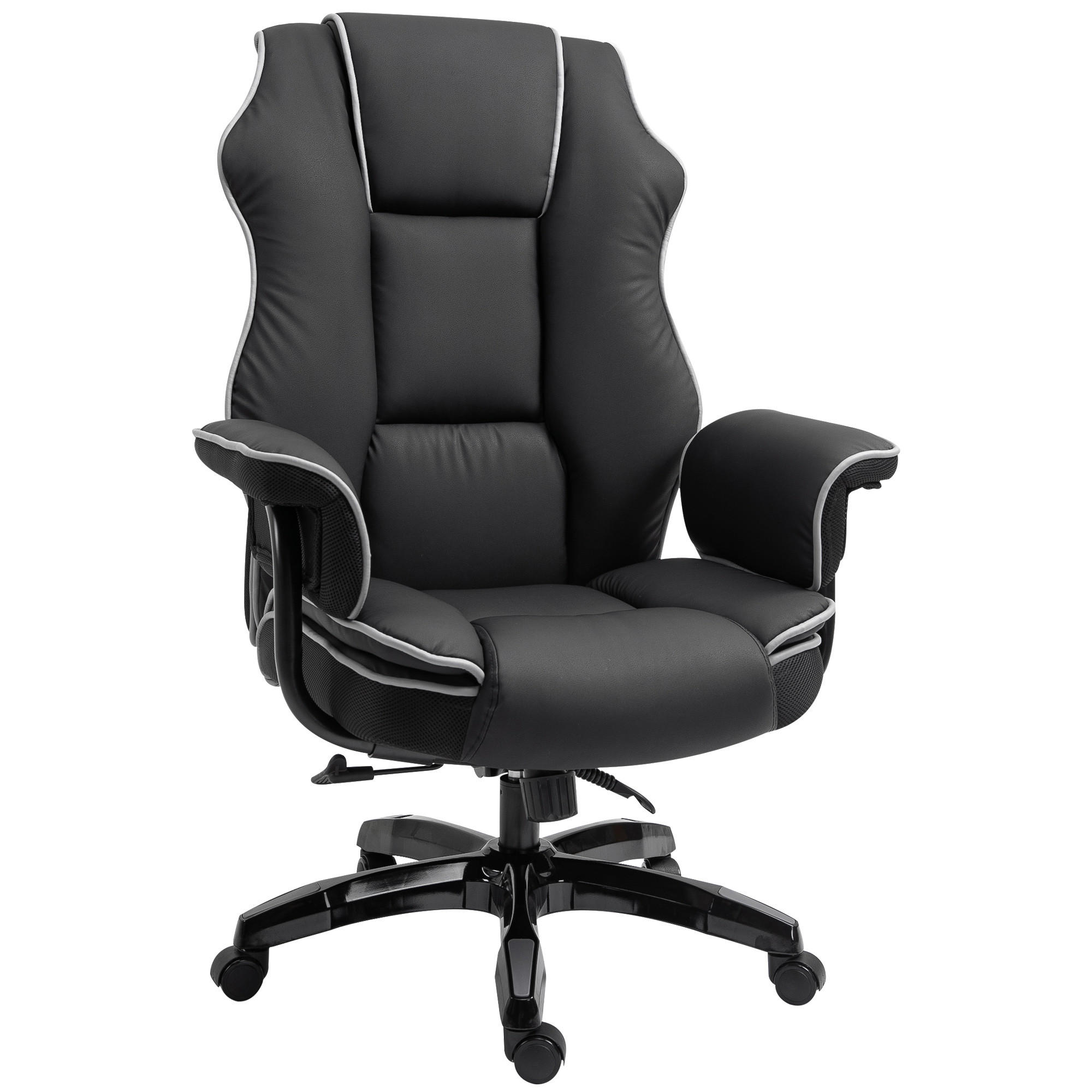 ERGONOMISCHER Bürostuhl, Schwarz - Schwarz, Leder (80/124/76cm) - Vinsetto