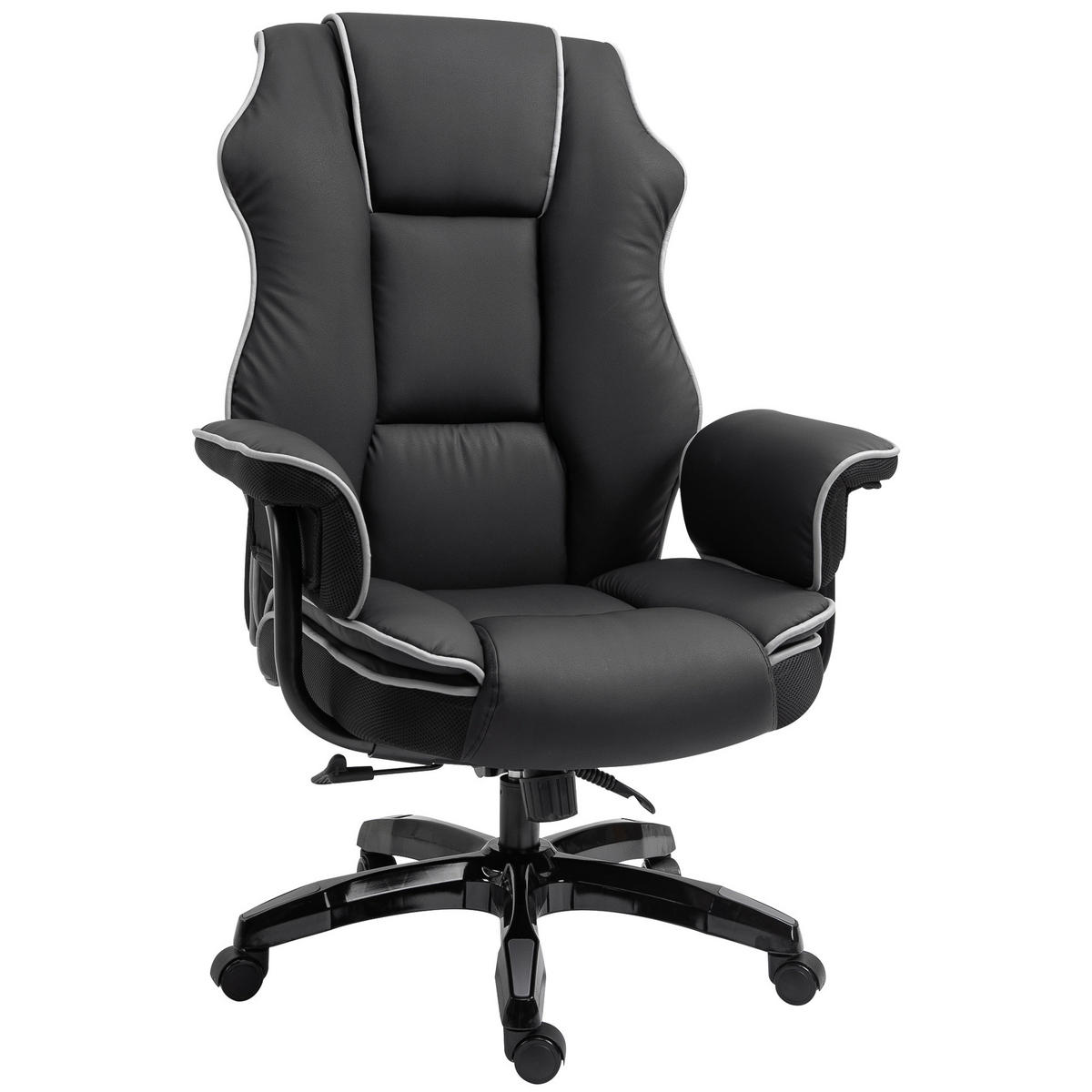 ERGONOMISCHER Bürostuhl, Schwarz - Schwarz, Leder (80/124/76cm) - Vinsetto