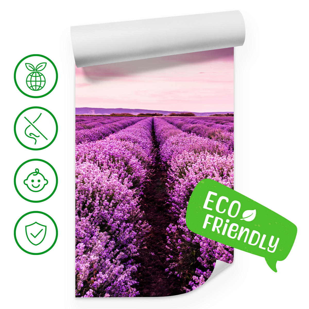 FOTOTAPETE für Schlafzimmer Lila Lavendel Wiese Harmonisch Romantisch 350x256 - Violett/Lila, Papier (350/256cm) - Muralo