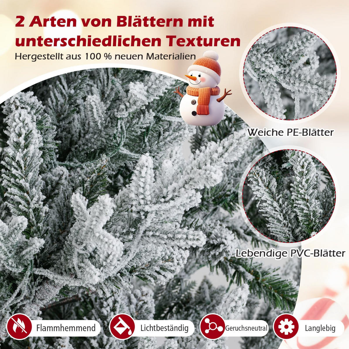 WEIHNACHTSBAUM mit 13 Modi Beleuchtung und Schnee 210 cm grün - Grün, Metall (210cm) - COSTWAY
