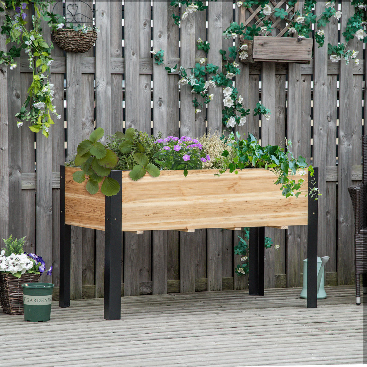 HOCHBEET, Tannenholz, Stahl, Naturholz+Schwarz - Multicolor, Metall (60/74/120cm) - Outsunny