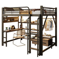 HOCHBETT 140x200cm, Eisen, Lochwand, Regale, Schubladen, Schreibtisch, USB, LED, Geländer, ohne Matratze, Schwarz - Schwarz, Holzwerkstoff (140/200cm)