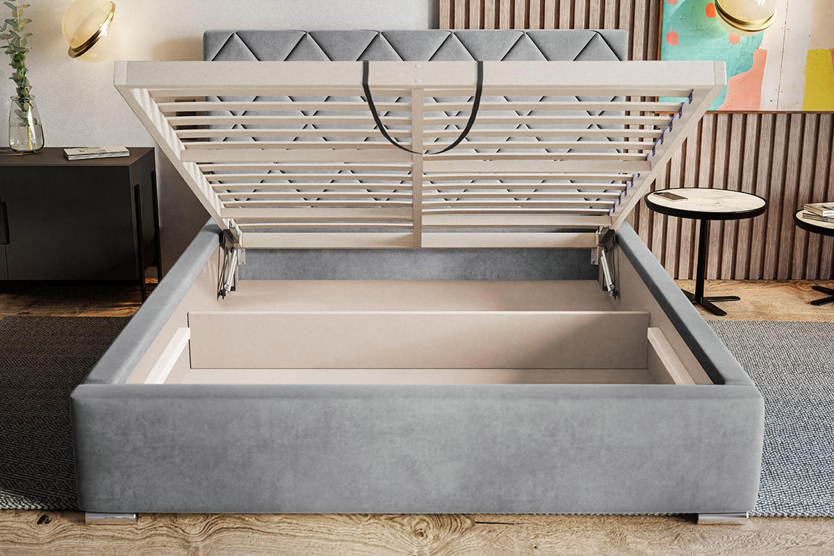 POLSTERBETT 160x200 Aron, Lattenrost, Samtstoff Hellgrau - Hellgrau, Holz/Textil (160/200cm) - Emporius