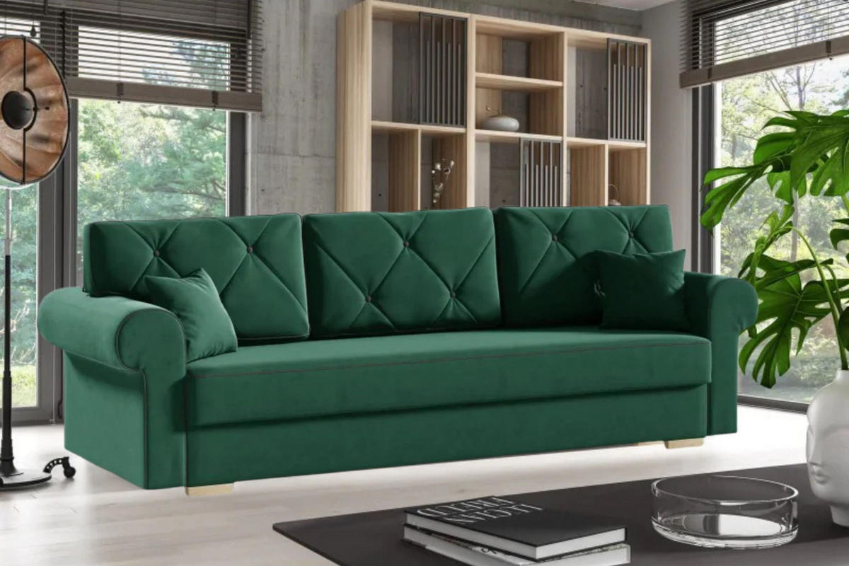 SCHLAFSOFA STAR, Sofa mit Schlaffunktion und Bettkasten, Farbe: Grün, Veloursstoff - Grün, Textil (237/90/85cm) - Sepro Meble
