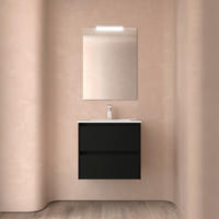 BADEZIMMERMÖBEL NOJA 600 2 Schubladen BLACK SATIN + Waschtisch + Spiegel - Schwarz, Metall (45/54/60cm) - Salgar