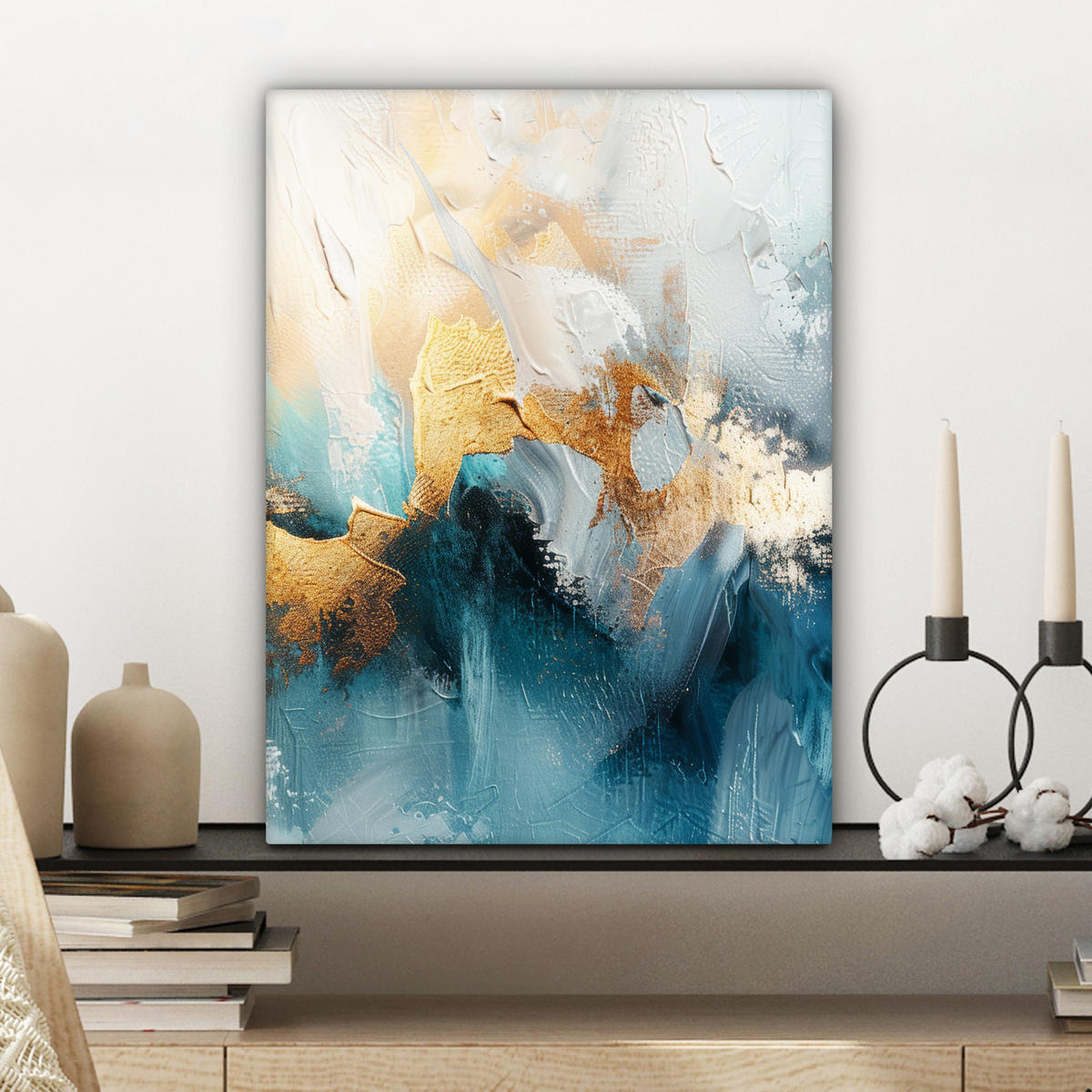 LEINWANDBILD Abstrakt - Kunst - Gold - Blau Room Decor 30x40 cm - Petrol, Textil (30/40cm) - MuchoWow