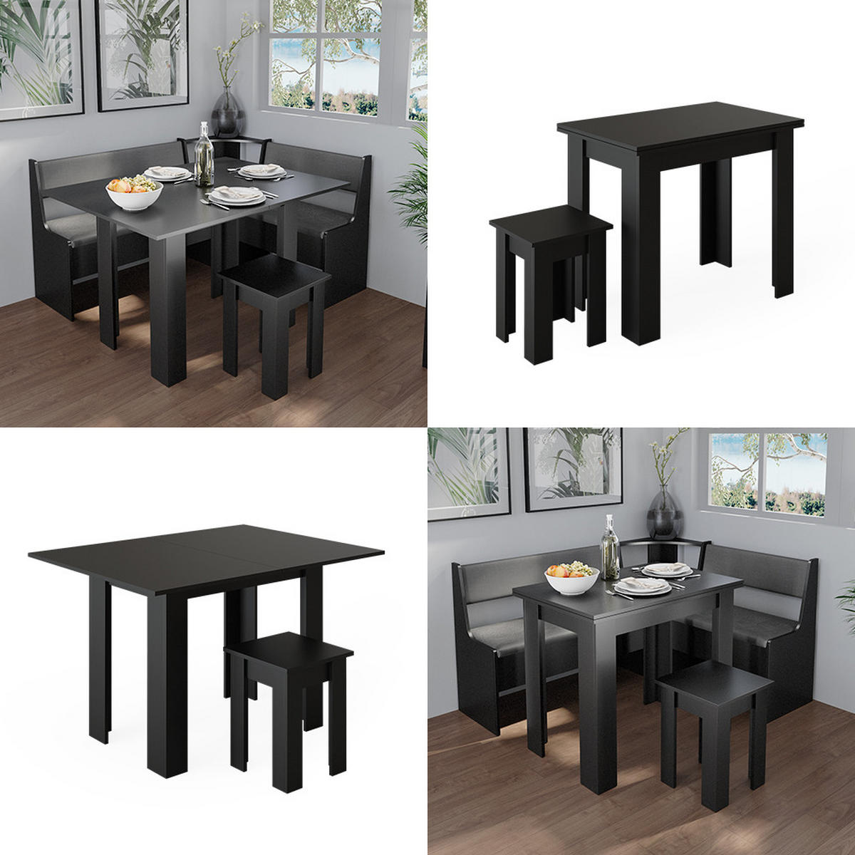 JEDÁLENSKÝ STÔL SO STOLIČKOU Roman čierna - čierna, kompozitné drevo (90/76.6/60cm) - Vicco