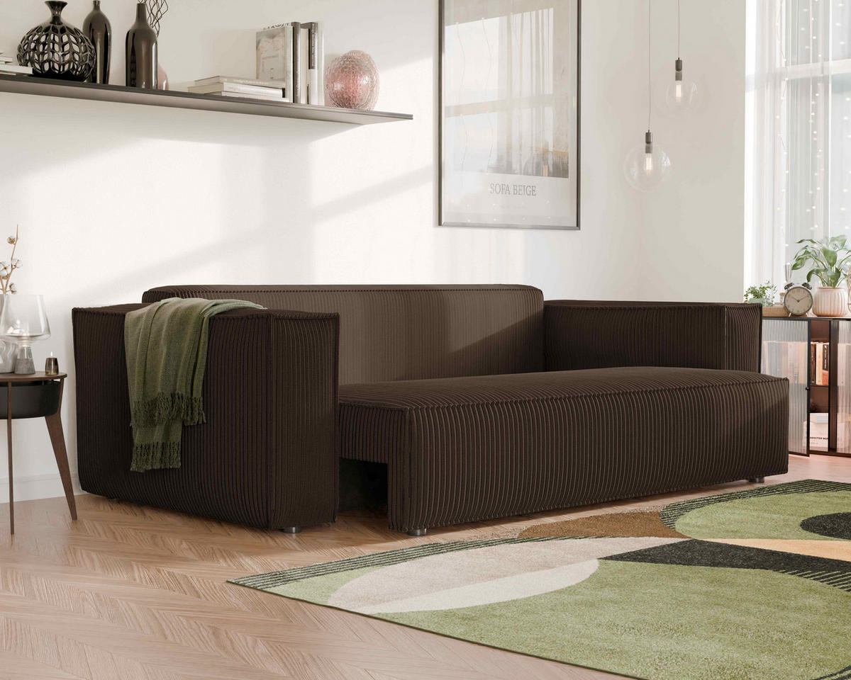SOFA mit Schlaffunktion und Bettkasten, Braun - Braun, Holzwerkstoff/Textil (240/84/105cm) - Idohome