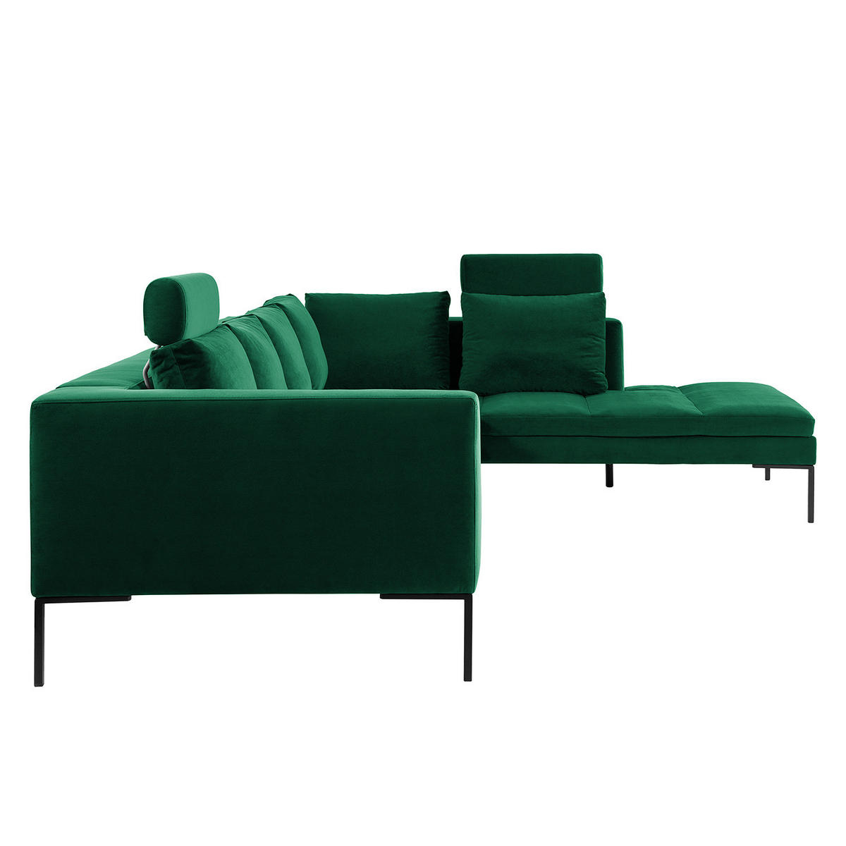 ECKSOFA mit Ottomane - Dunkelgrün/Schwarz, Textil/Metall (319/230cm) - home24