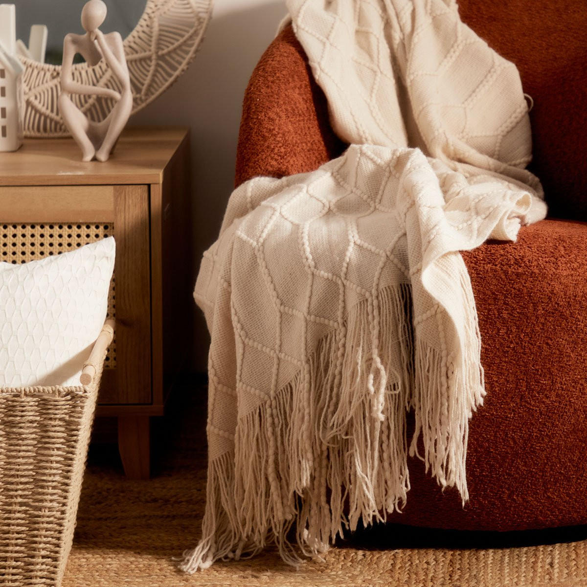 DECKE Loop beige 130/170 cm - Beige, Textil (130/170cm) - Homla