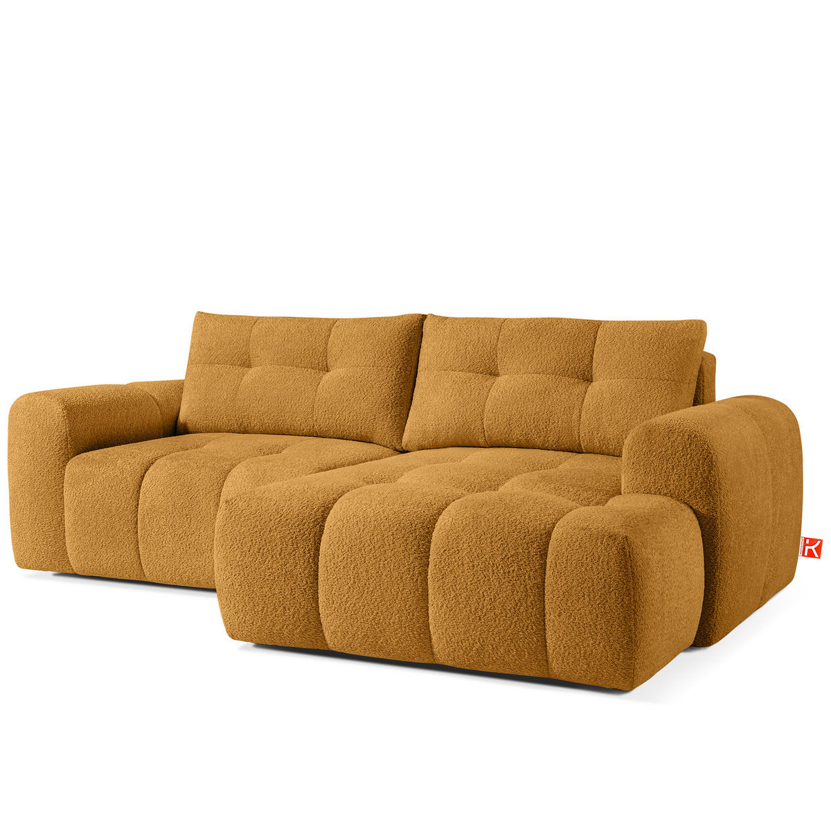 ECKSOFA RECHTS RAVIA, Bouclé, Honigfarbe - Honig, Holz/Textil (256/104cm) - KONSIMO®