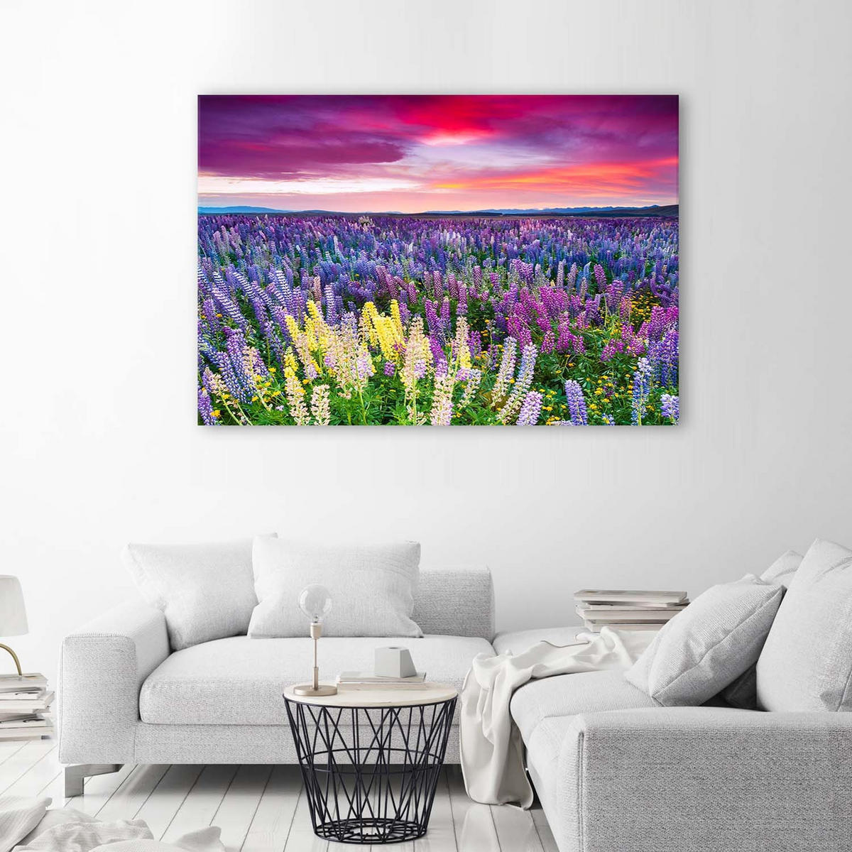 BILD AUF LEINWAND Blühende Wiese 100x70cm - Lila, Textil (100/70cm) - Feeby