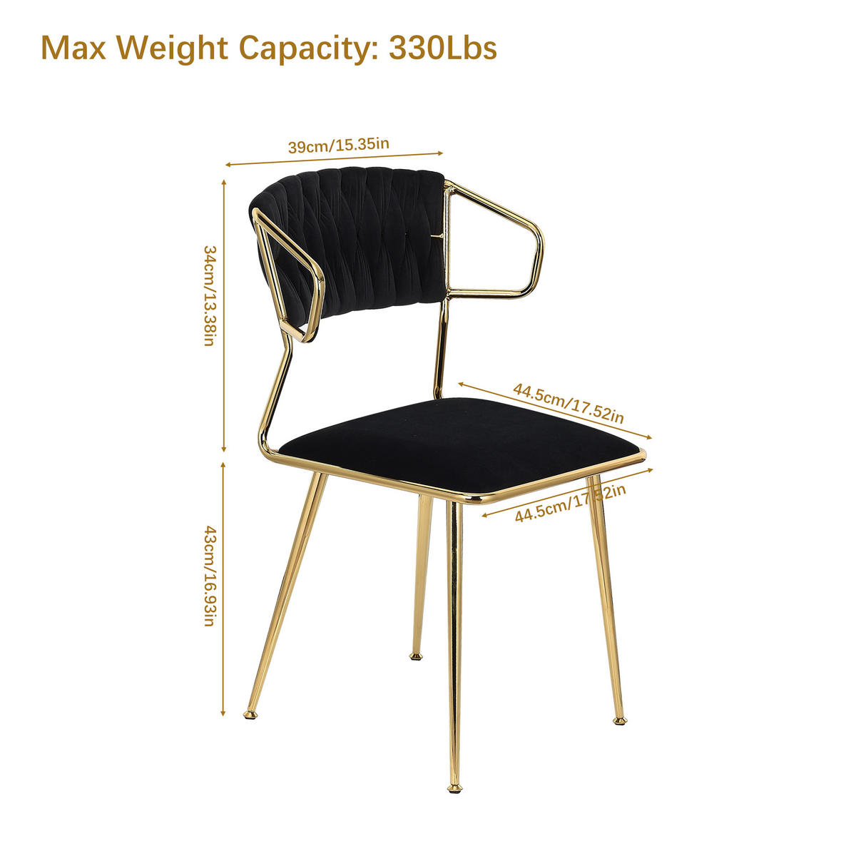 ESSZIMMERSTUHL 2er Set aus Samt - Schwarz, Metall (44.5/77/44.5cm)